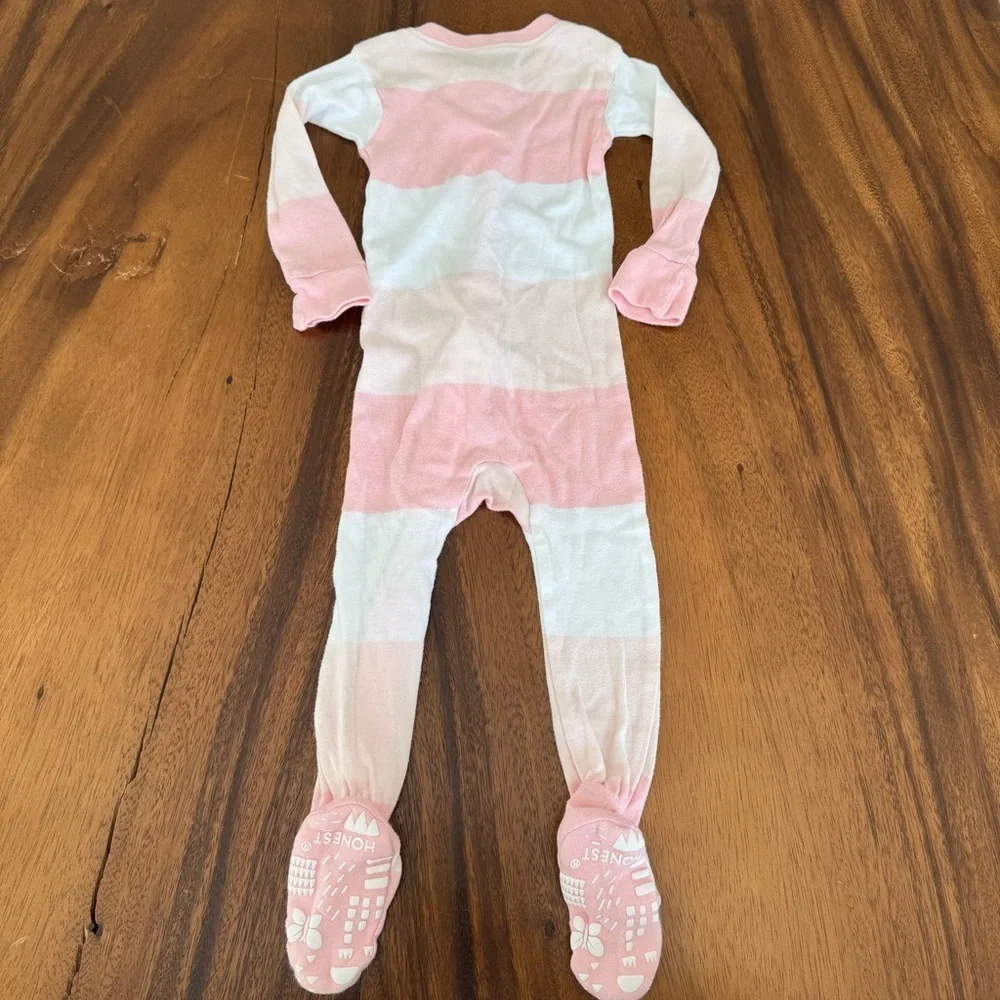 The Honest Company Baby Girl Pink and White Striped One Piece Footed Pajama 12M